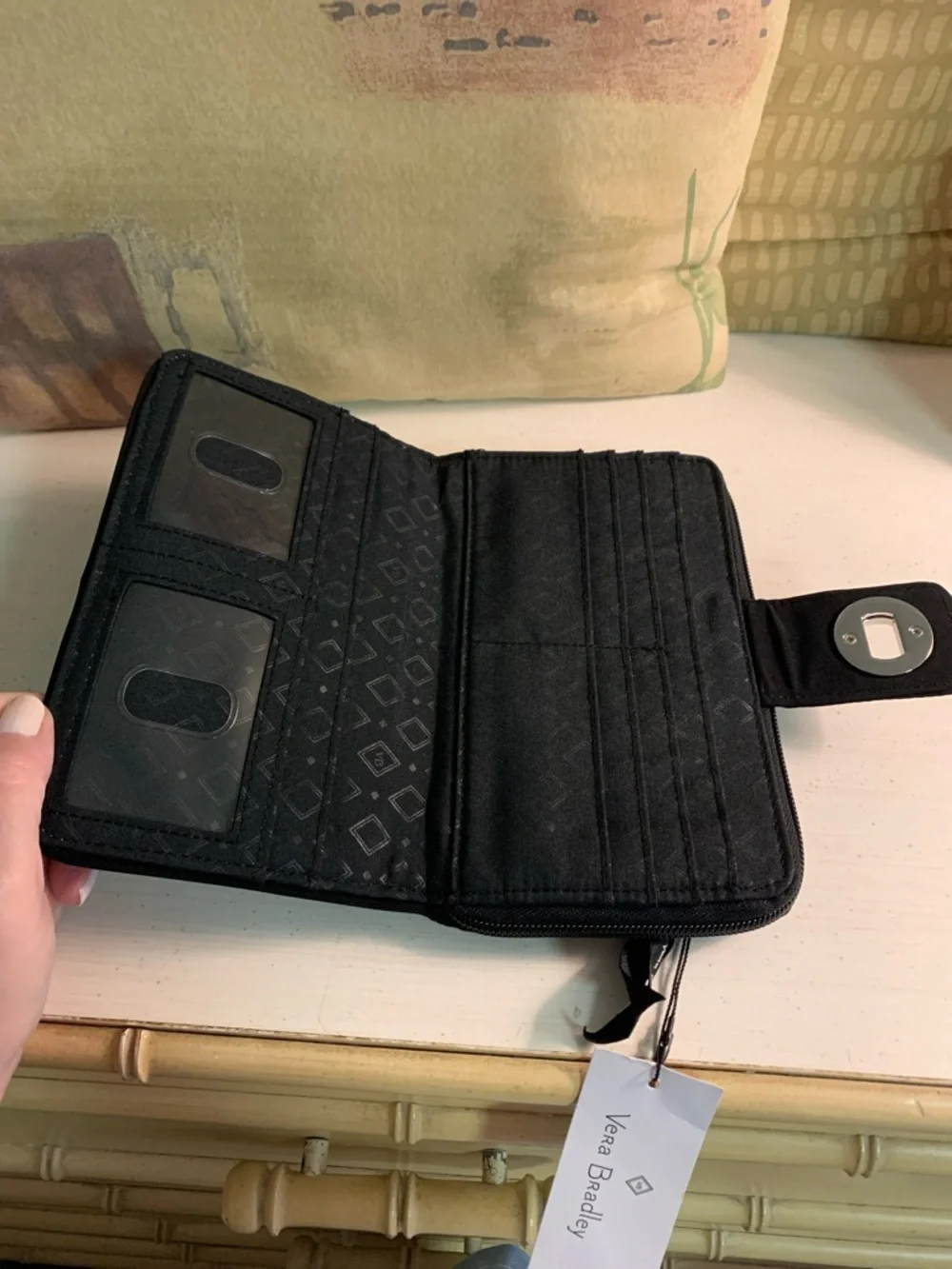 Vera Bradley Black Quilted Zip Wallet with Turn-Lock - Picture 4 of 7